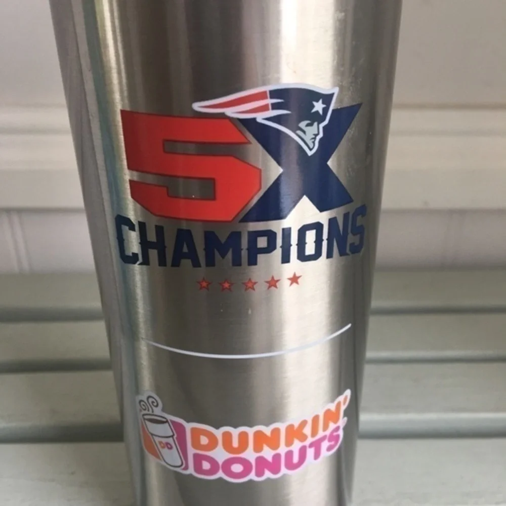 Dunkin Donuts 2017 NE Patriots 5X Champions Insulated Stainless Steel Tumbler